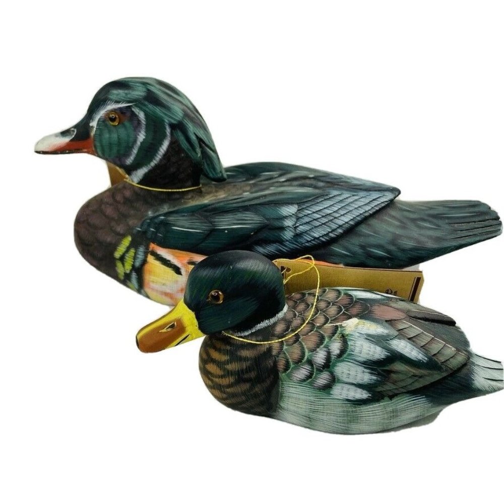 Heritage Hand Carved Duck Decoys Flawed Hand Painted Hunting Birds Solid Lot 2 u